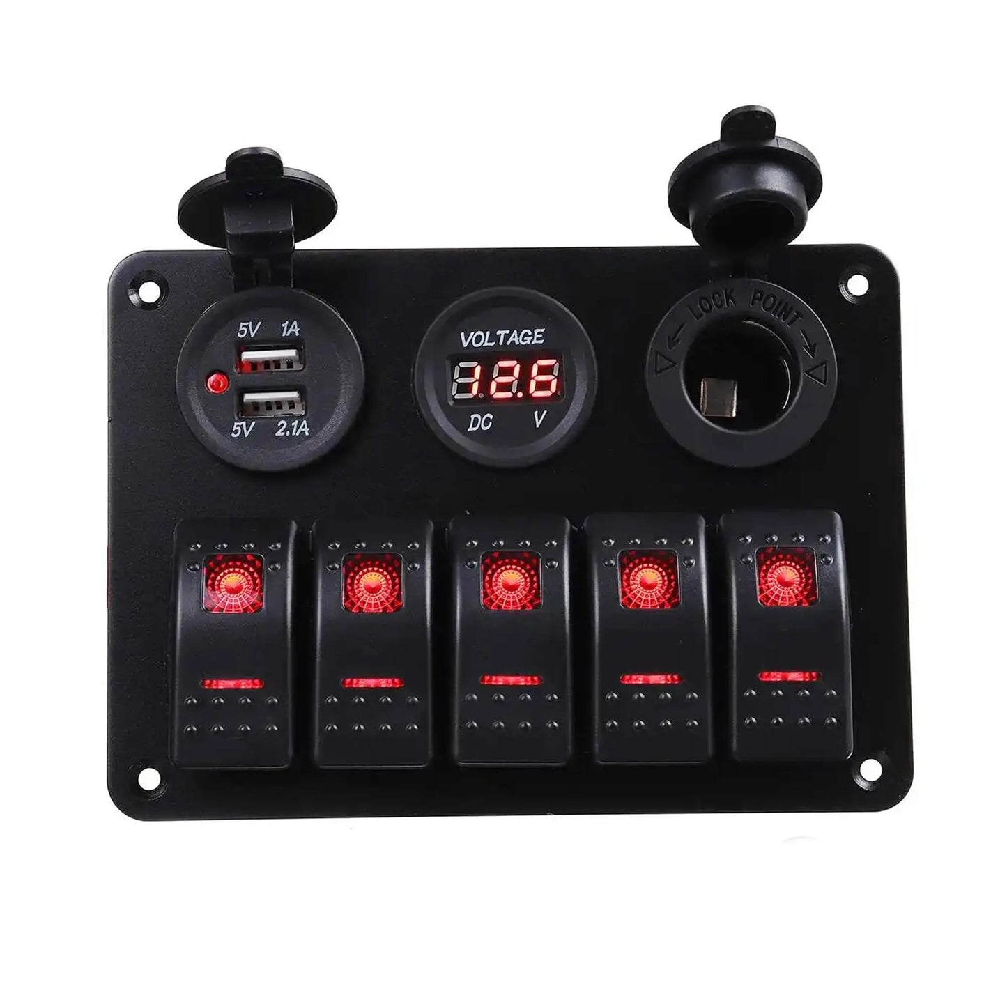 Control Panel 6 Rocker Switch - USB Lighter & Voltage Gauge