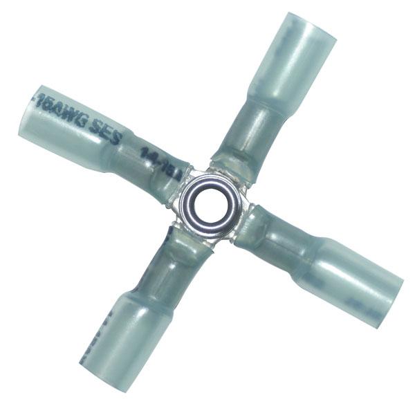 Heat Shrink & Crimp Blue 4-Way Wire Terminal Connector 16-14 Gauge - 500 Pack