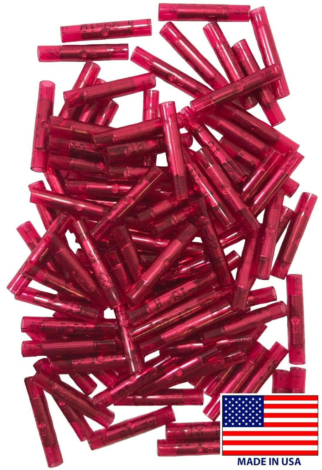 22-18 AWG Nylon Insulated Red Butt Connector - 100 to 1000 Pack - Made in USA