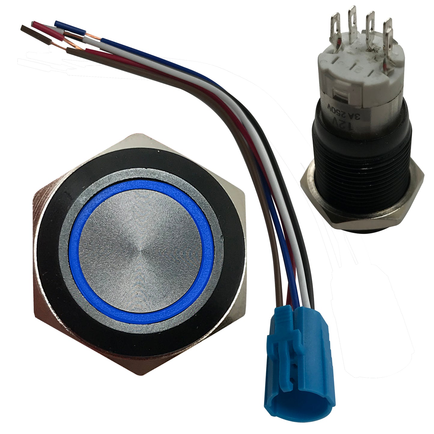 Blue LED Black Metal Latching Push Button Switch On Off 12V - 16mm Mounting