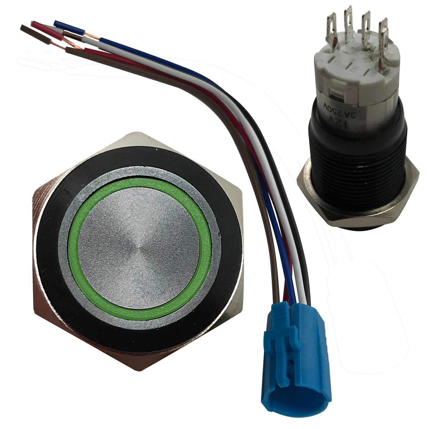 Green LED Black Metal Latching Push Button Switch On Off 12V - 16mm Mounting