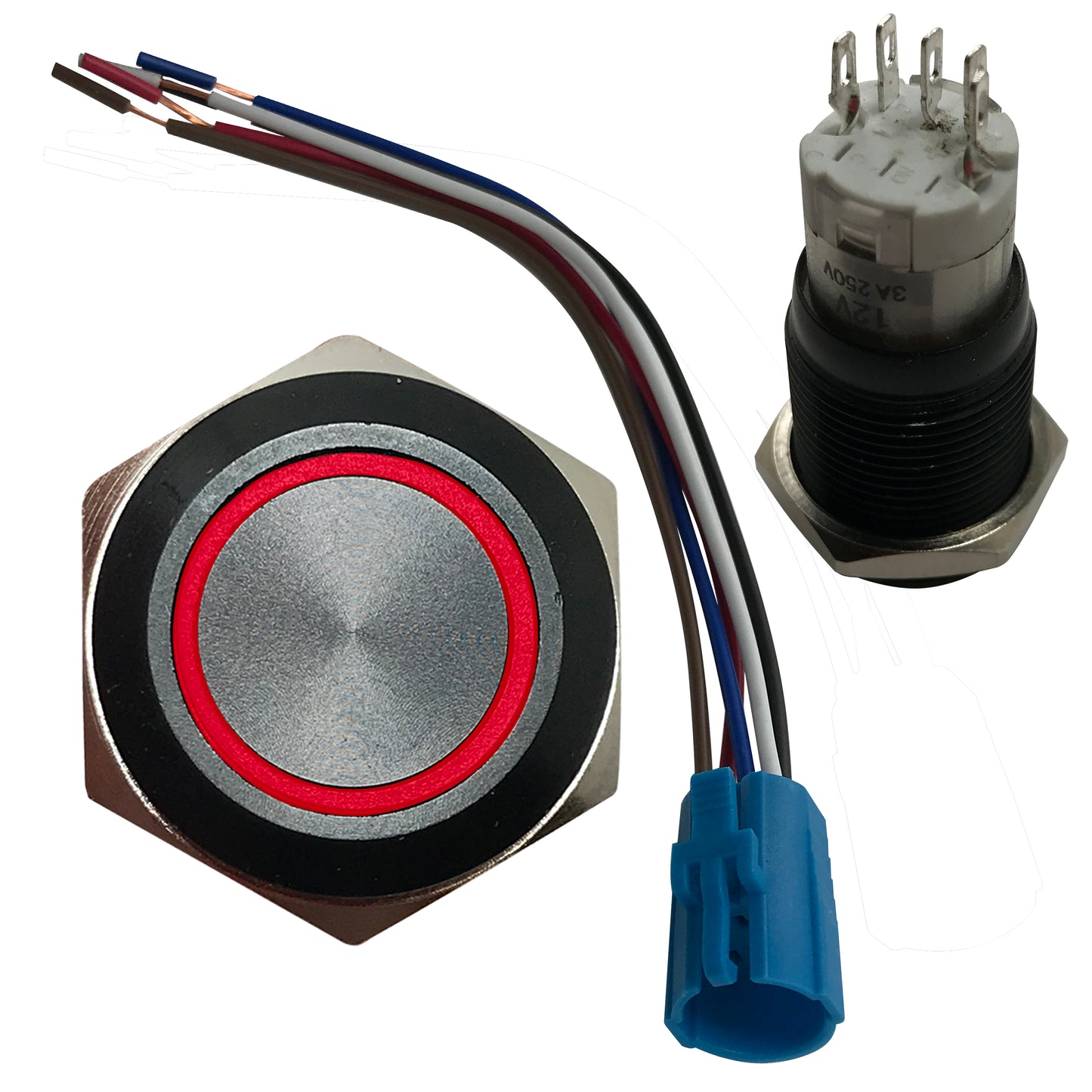 Red LED Black Metal Latching Push Button Switch On Off 12V - 16mm Mounting