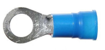 Vinyl Insulated Blue Ring Terminal 6 Gauge 3/8 Stud - 100 Pack