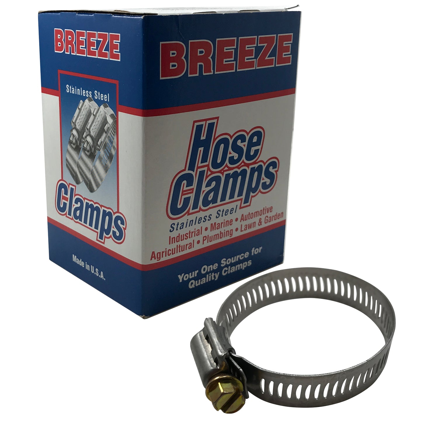 Box of 100 SAE #24 Stainless Steel 1-1/16 to 2" Worm Gear Hose Clamp 1/2 Band