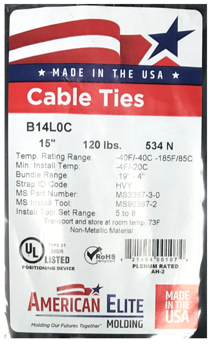 Heavy Duty Black 15" Inch Cable Ties 120 lbs - 100 Pack