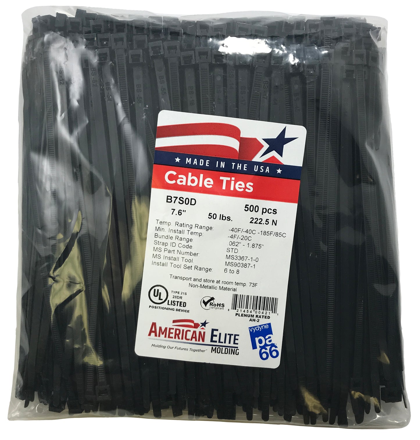 Standard Black 7" Inch Cable Ties 50 lbs - 100 Pack