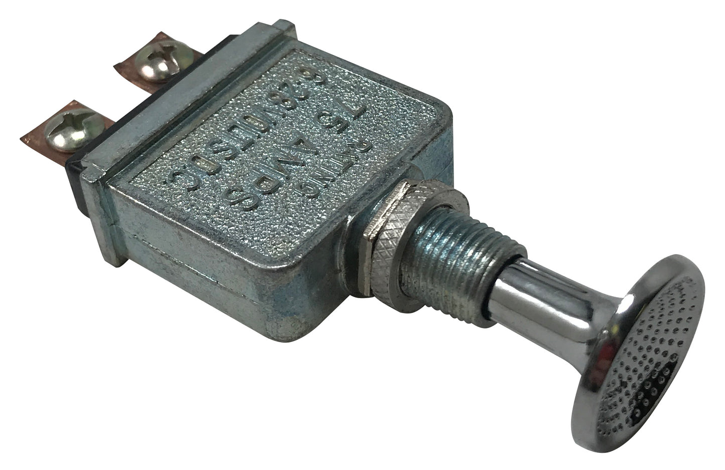 Heavy Duty Metal Chrome Push Pull Switch 6/28V DC 75A SPST - Mount Diam. 15/32 in.