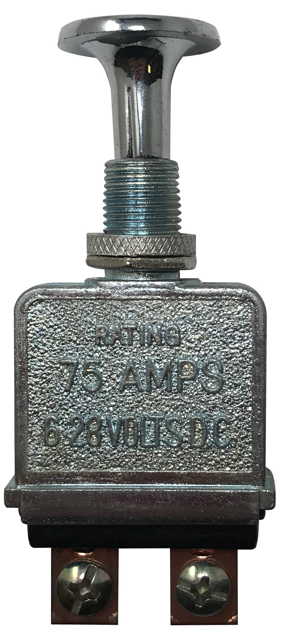 Heavy Duty Metal Chrome Push Pull Switch 6/28V DC 75A SPST - Mount Diam. 15/32 in.