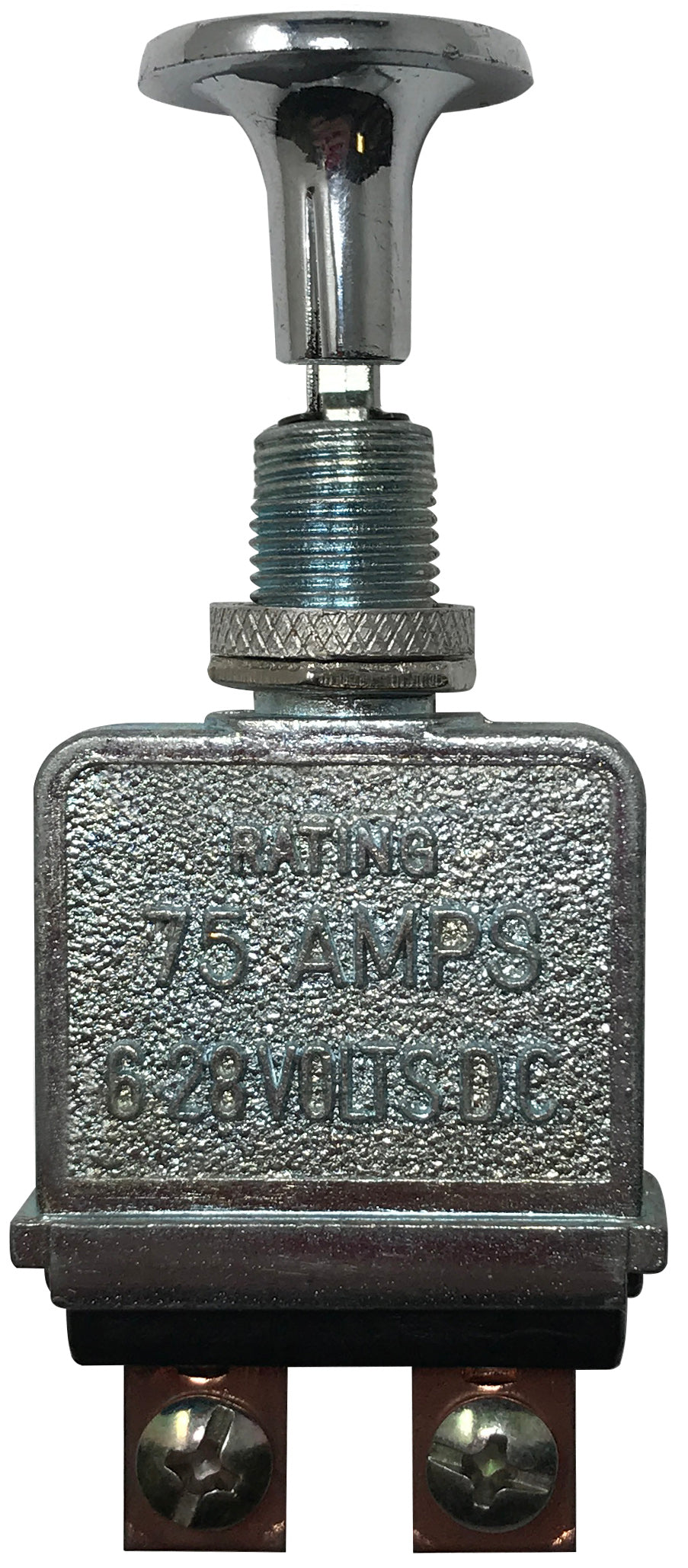 Heavy Duty Metal Chrome Push Pull Switch 6/28V DC 75A SPST - Mount Diam. 15/32 in.