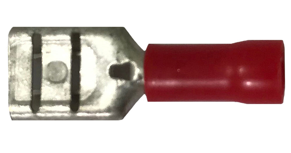 Vinyl Insulated Red Female Quick Disconnect Connector 22-18 Gauge .250 Tab - 100 Pack