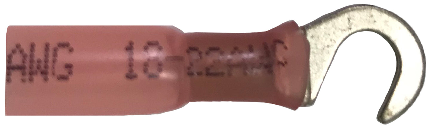 Heat Shrink & Crimp Red Hook Terminal 22-18 Gauge #10 Stud - 500 Pack