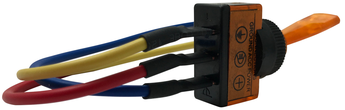 Universal Amber Illuminated ON / OFF Toggle Switch SPST - 12 Volt 10 Amp W/ 6 Inch Leads