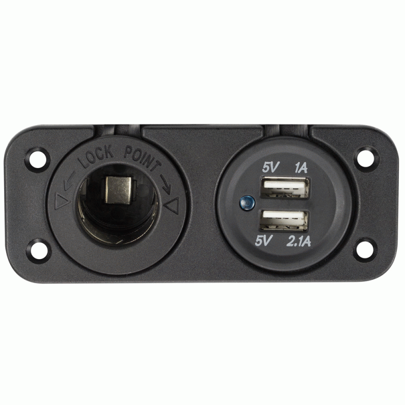Marine Waterproof Double Socket 12V Power & Dual USB Mount