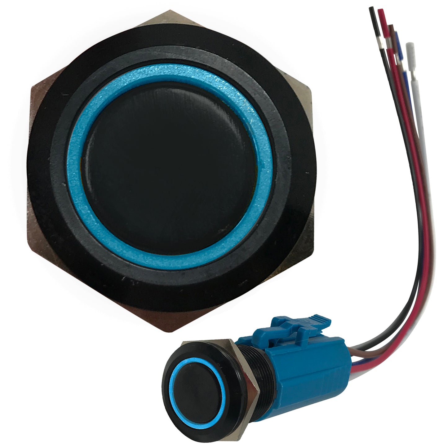 Blue LED Black Metal Latching Push Button Switch On Off 12V - 19mm Mounting