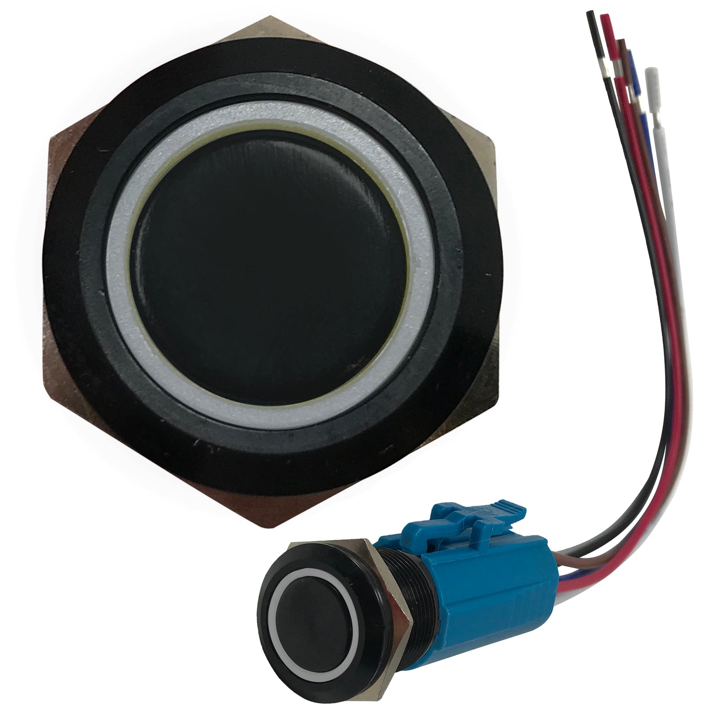 White LED Black Metal Latching Push Button Switch On Off 12V - 19mm Mounting
