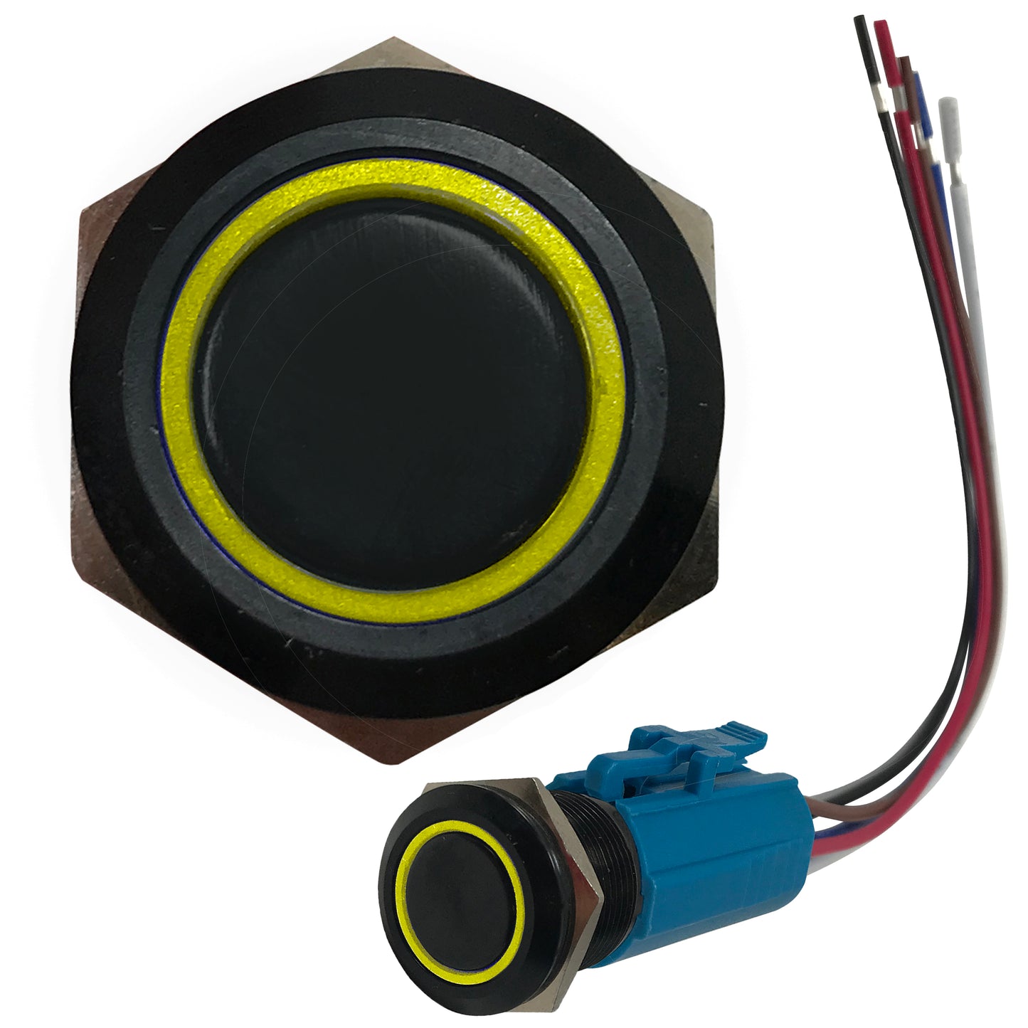 Yellow LED Black Metal Latching Push Button Switch On Off 12V - 19mm Mounting