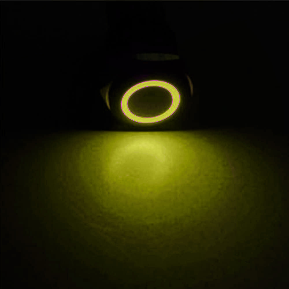 Yellow LED Black Metal Latching Push Button Switch On Off 12V - 19mm Mounting