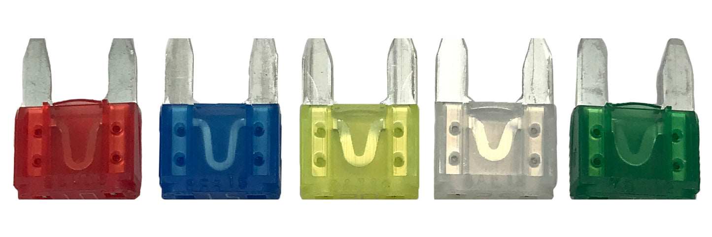 50 Piece Mini Fuse Assortment ATM/ MIN - 10 Each of 5 Different Amps - USA Made
