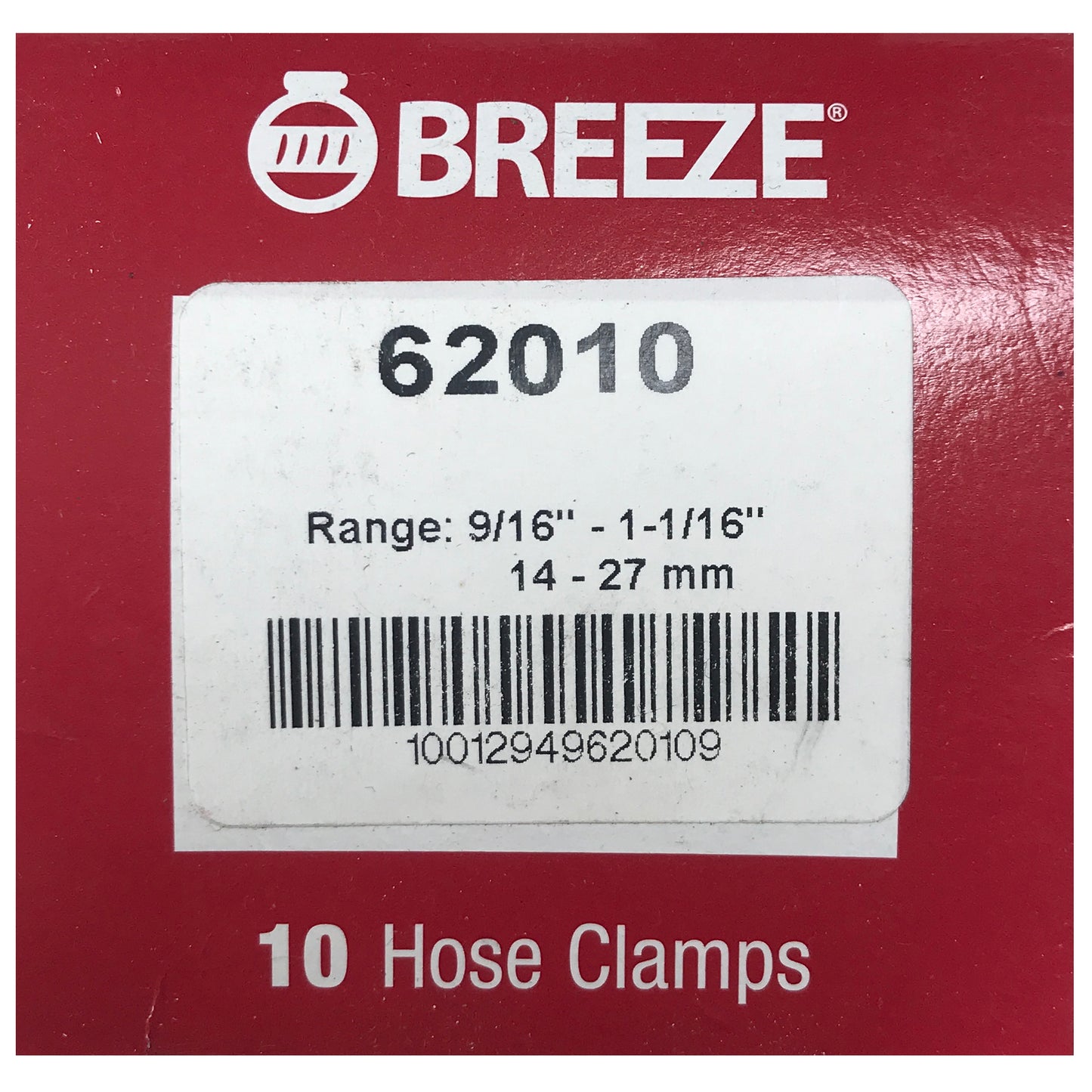 Box of 10 SAE #10 Stainless Steel 9/16" to 1-1/16" Worm Gear Hose Clamp 1/2 Band