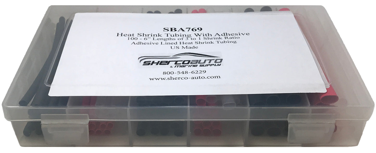 100 Piece Flexible Adhesive Glue Lined Heat Shrink Tubing Assortment
