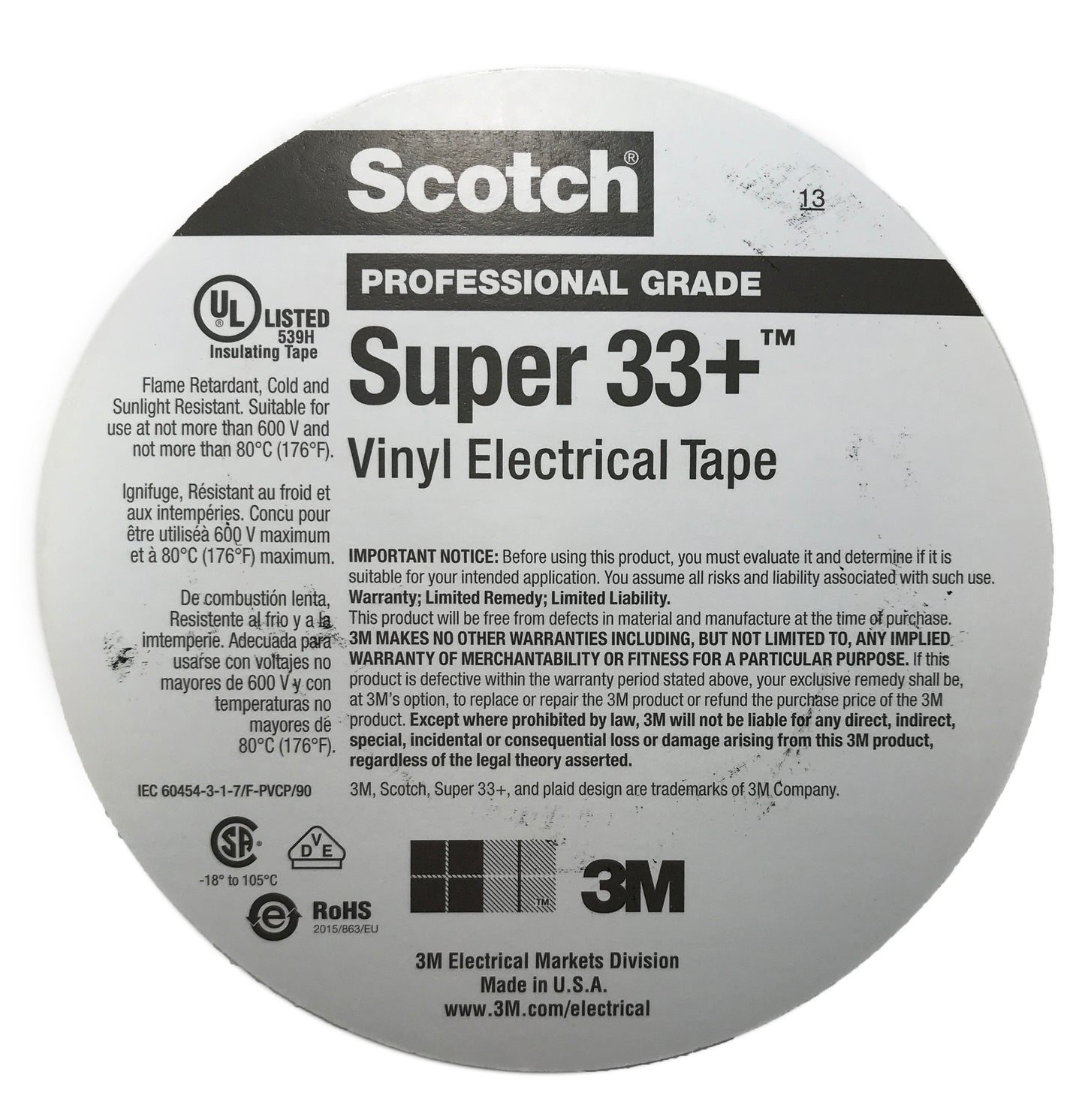 10 Rolls of 3M Super+ 33 Tape Premium Grade Vinyl Electrical Tape