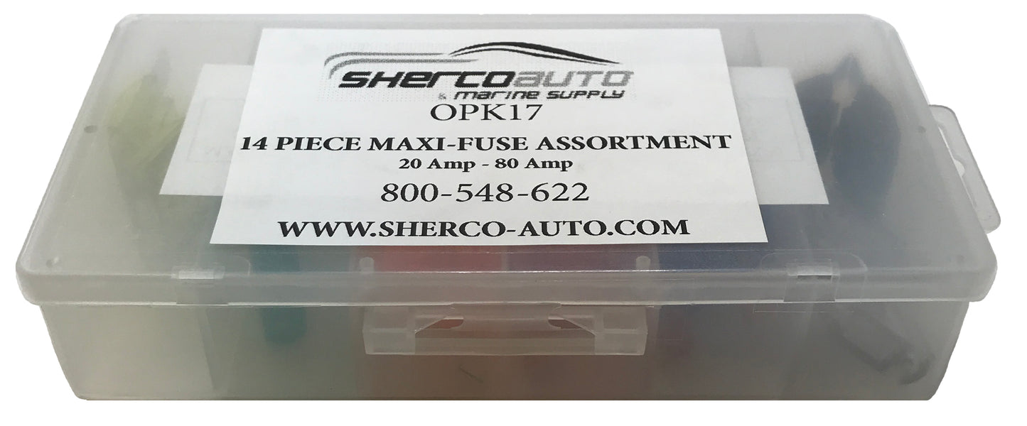 14 Piece Large 32 Volt Maxi Blade Fuse Assortment Kit - 20A to 80 AMP