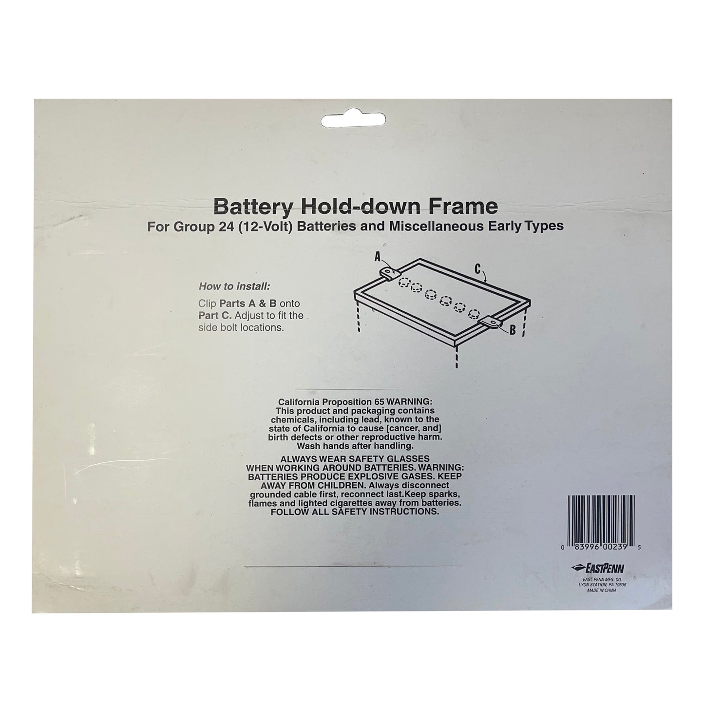 Battery Hold Down Frame for Group 24 (12 V) Batteries