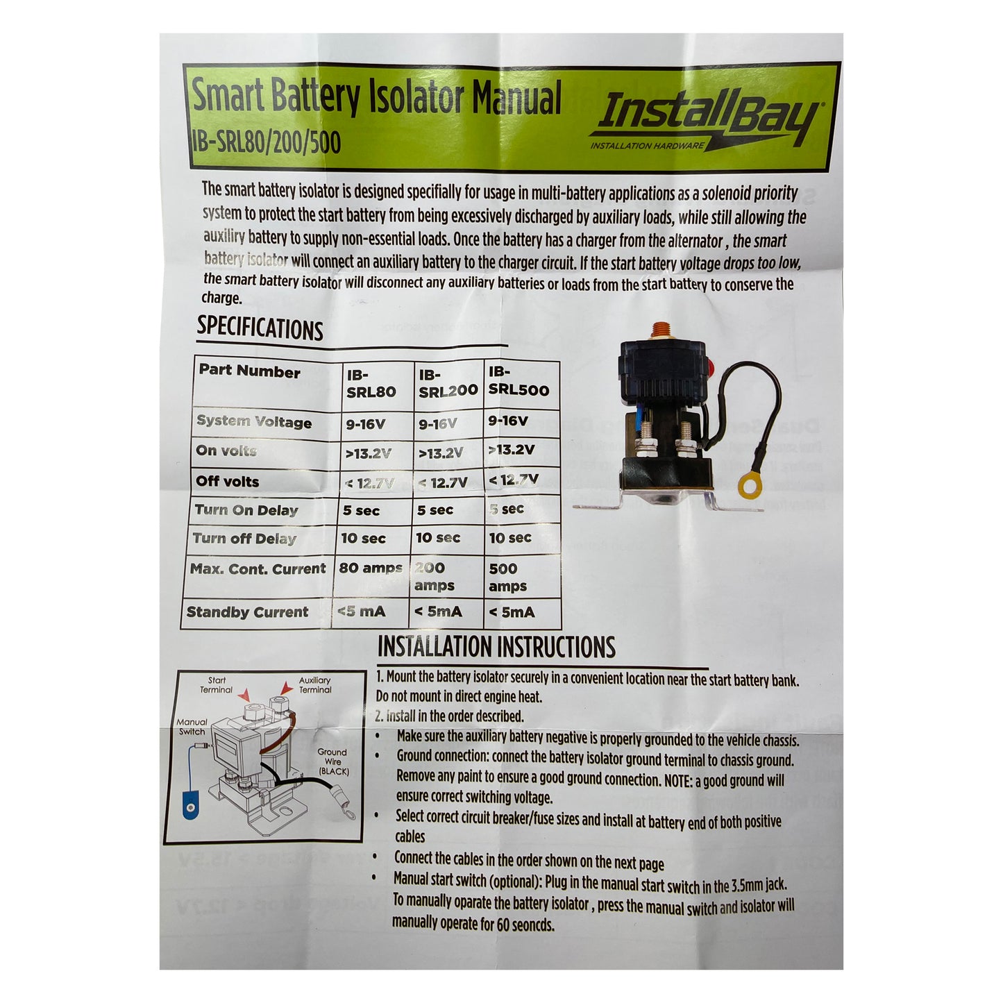 Smart Heavy Duty Battery Isolator Solenoid & Relay - 80 Amp