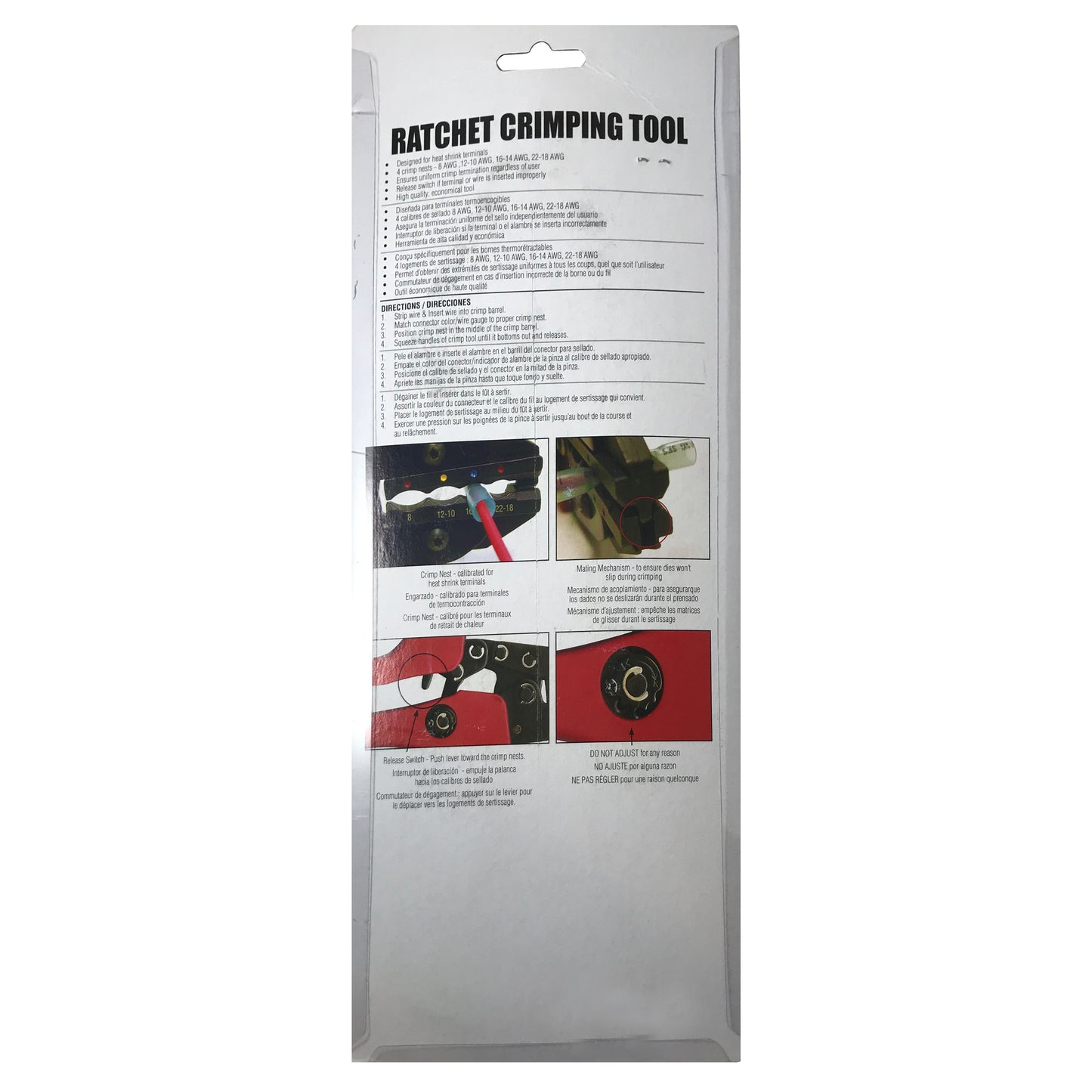 Heavy Duty Ergonomic Ratcheting Crimper Tool For 22-8 Gauge Heat Shrink Terminals