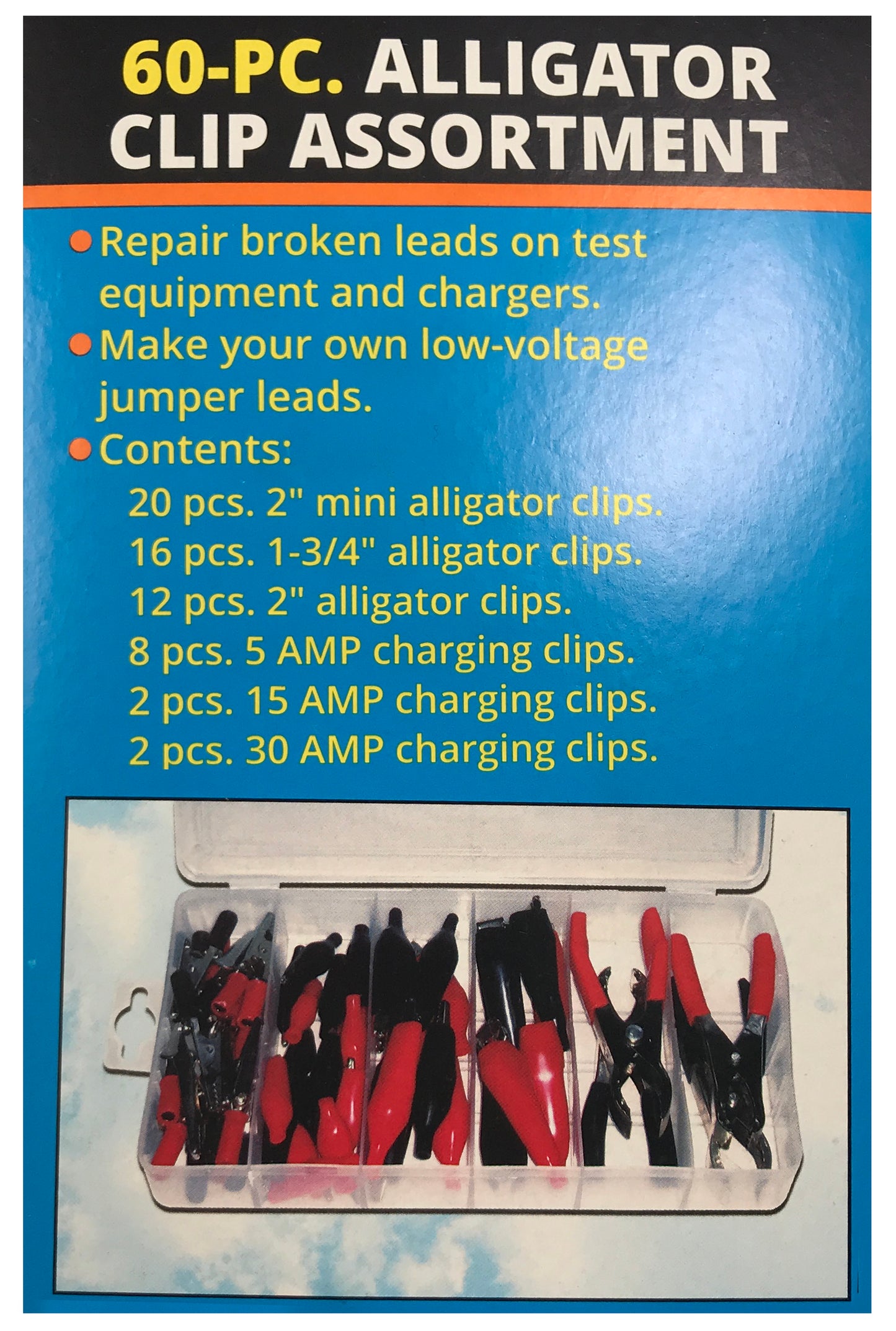 60 Piece Test Clip Alligator & Charging Clamp Assortment Kit