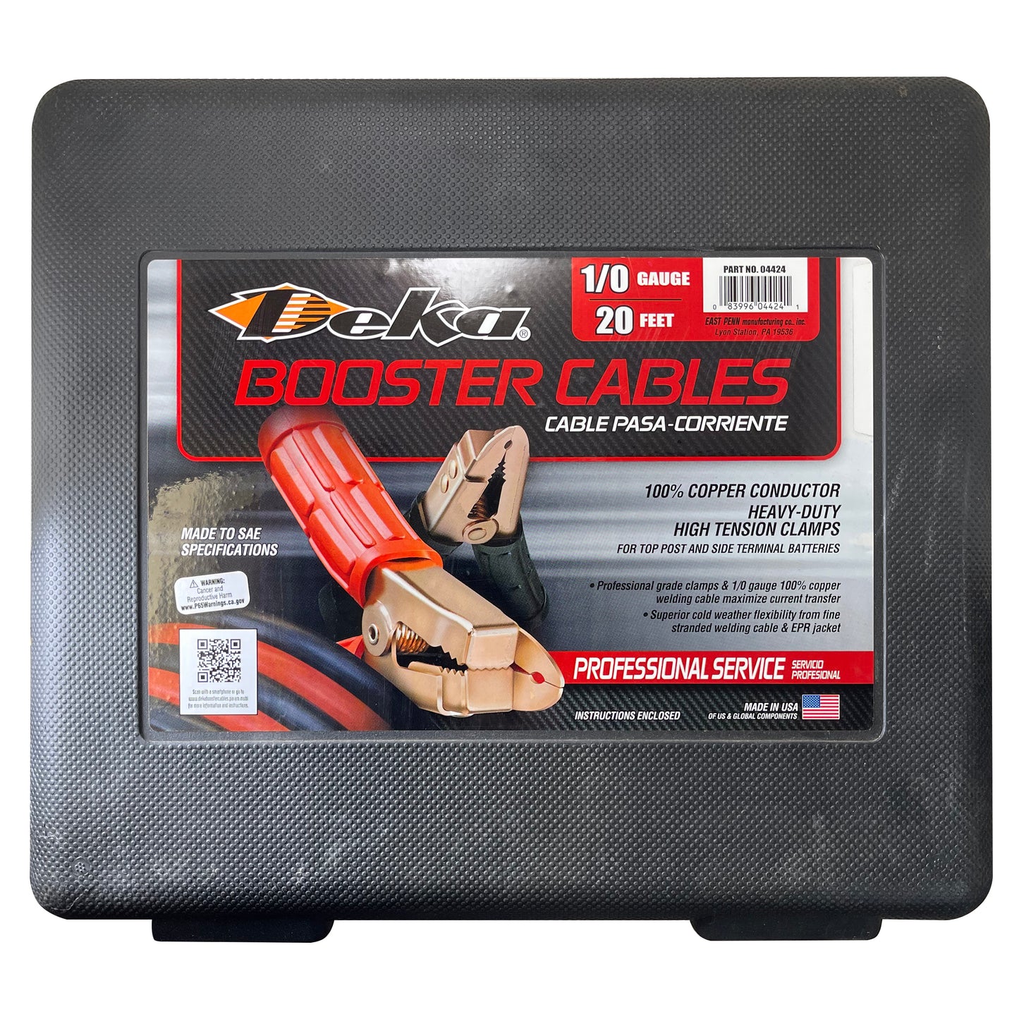 Deka 1/0 Gauge x 20 FT Copper Booster Jumper Cables Clamp Car Battery & Case USA