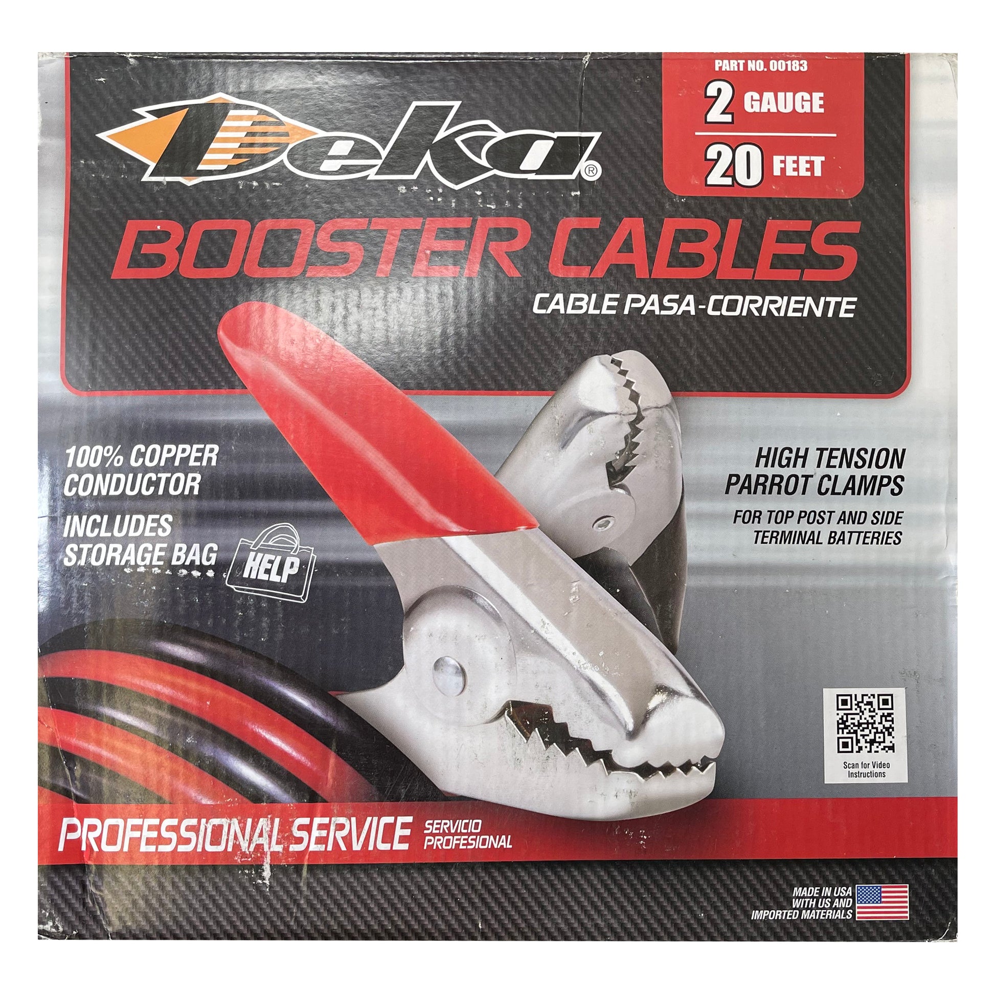 Deka 2 Gauge x 20 FT Copper Booster Jumper Cables Clamp Car Battery & Case USA