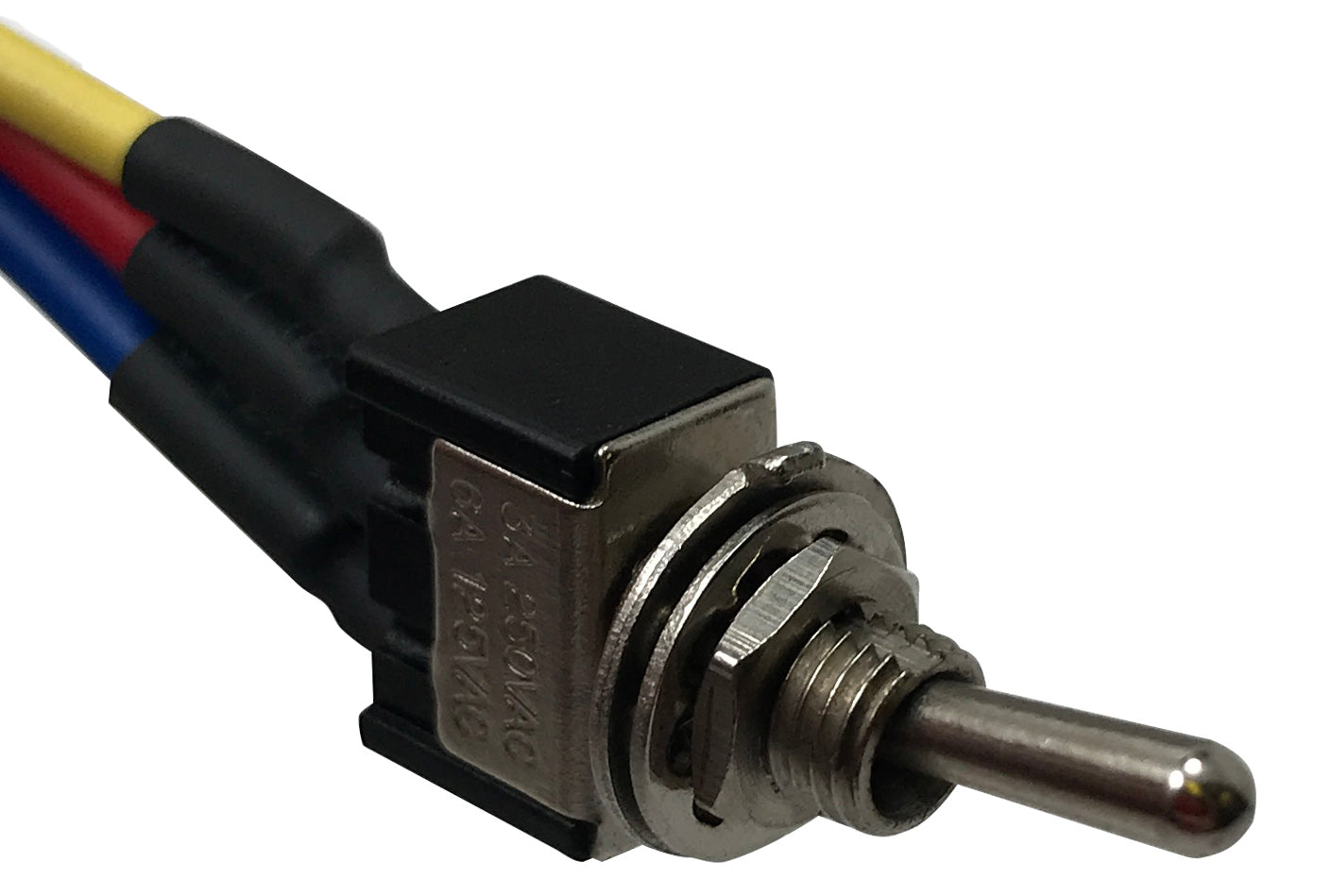 Mini Metal Toggle Switch ON-OFF-ON - 3 Amps @ 250 Volt SPDT W/ 6 Inch Leads