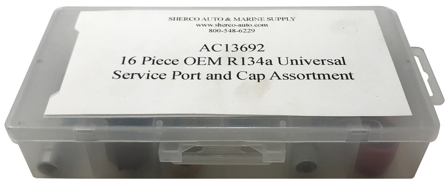 16 Piece A/C Service High & Low Side R-134a Port Adapter & Cap Assortment Kit