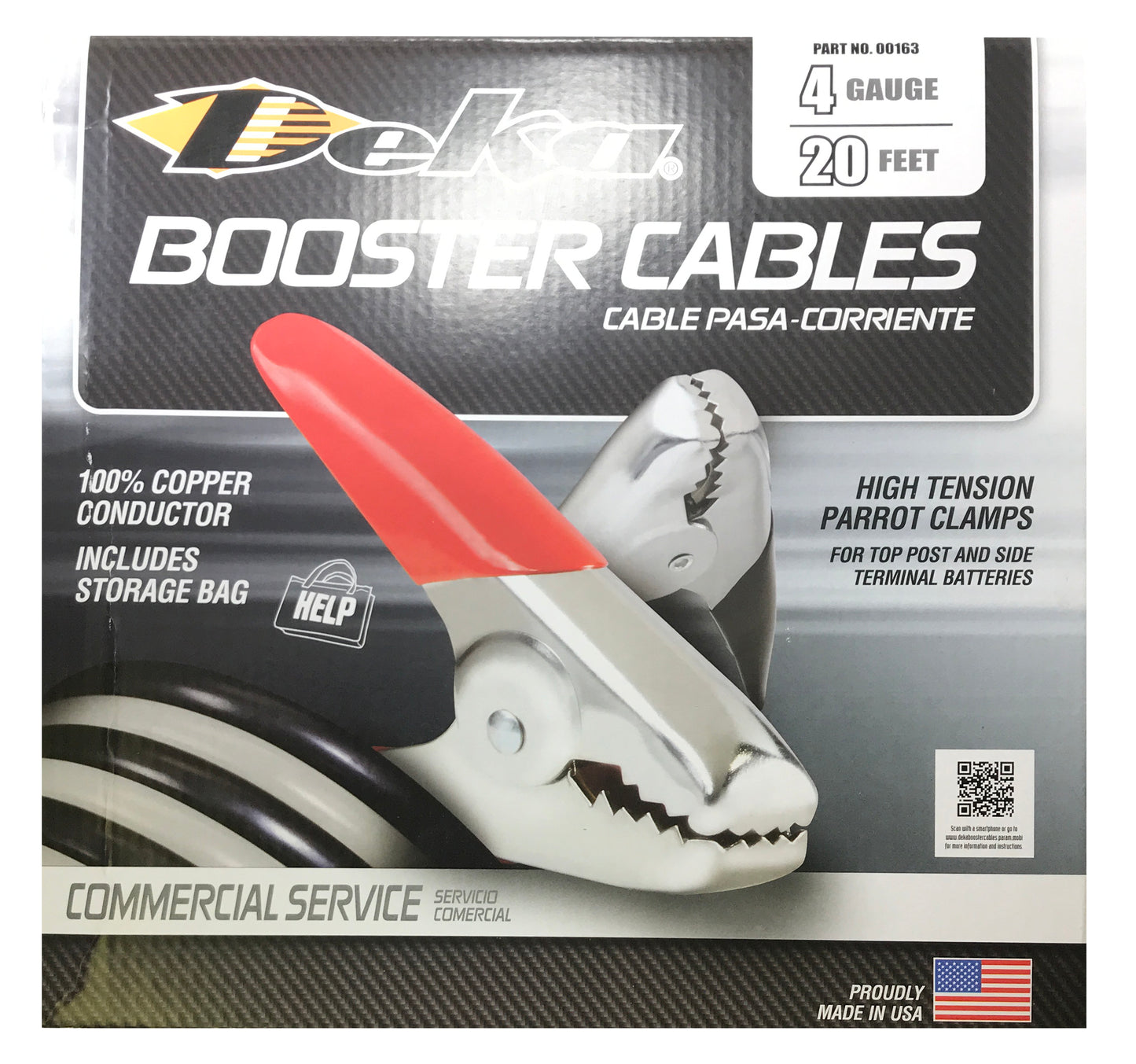 Deka 00163 Heavy Duty 20 FT 4 Gauge Booster Emergency Battery Jumper Cable - USA