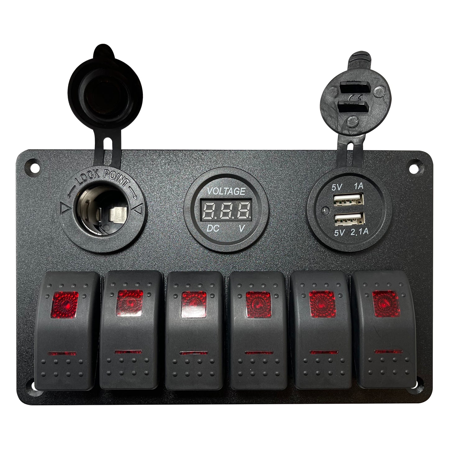 Control Panel 6 Rocker Switch - USB Lighter & Voltage Gauge