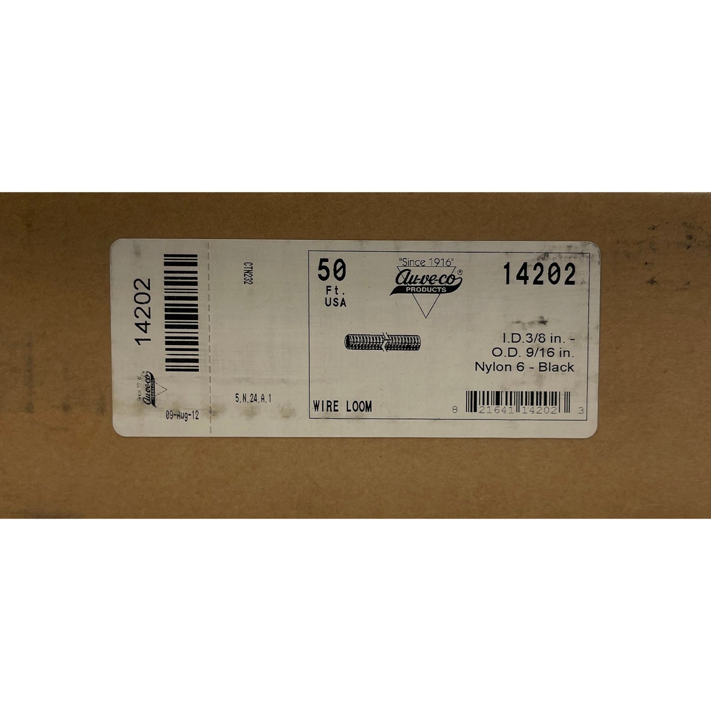 Auveco 14202 Black Nylon Wire Loom 3/8" I.D x 9/16" O.D - USA - 50 FT