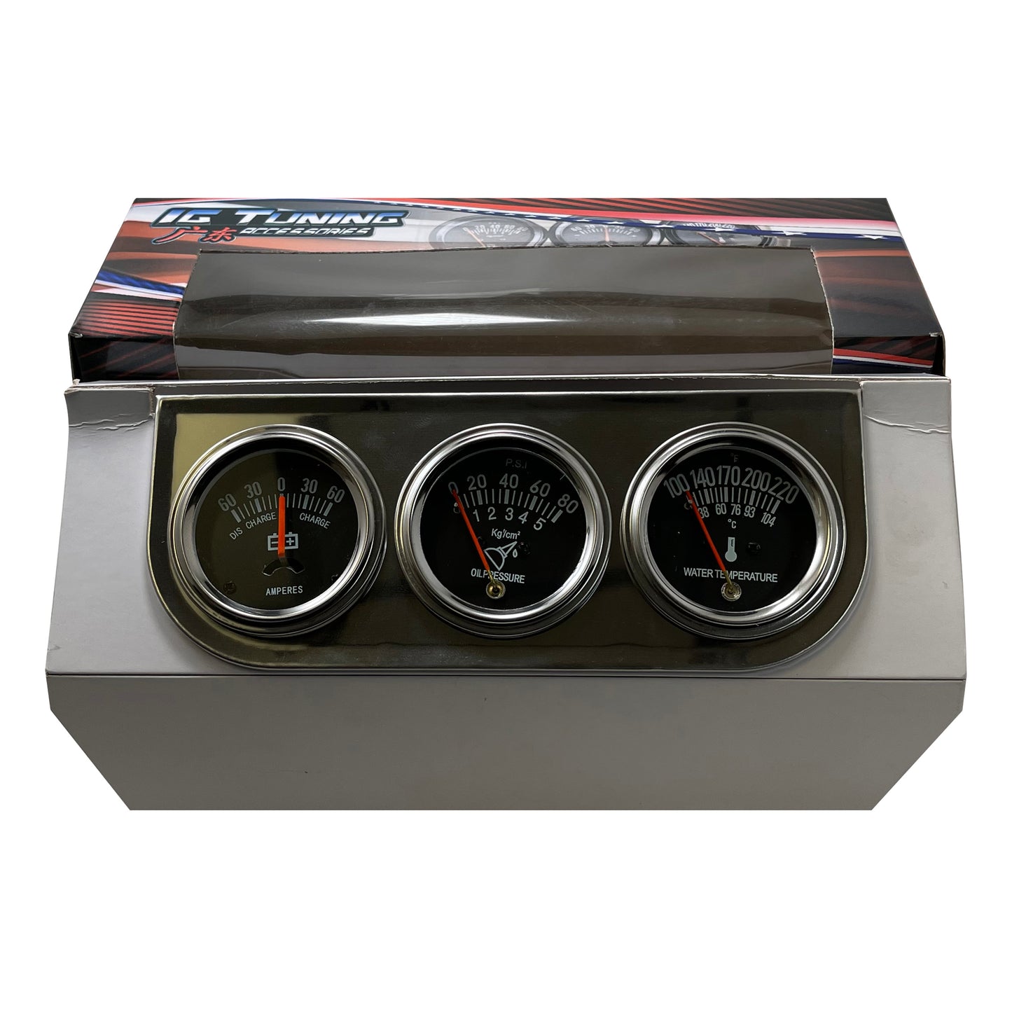 Chrome 2" Triple Gauge Set - Water Oil Pressure PSI & Ammeter Voltage