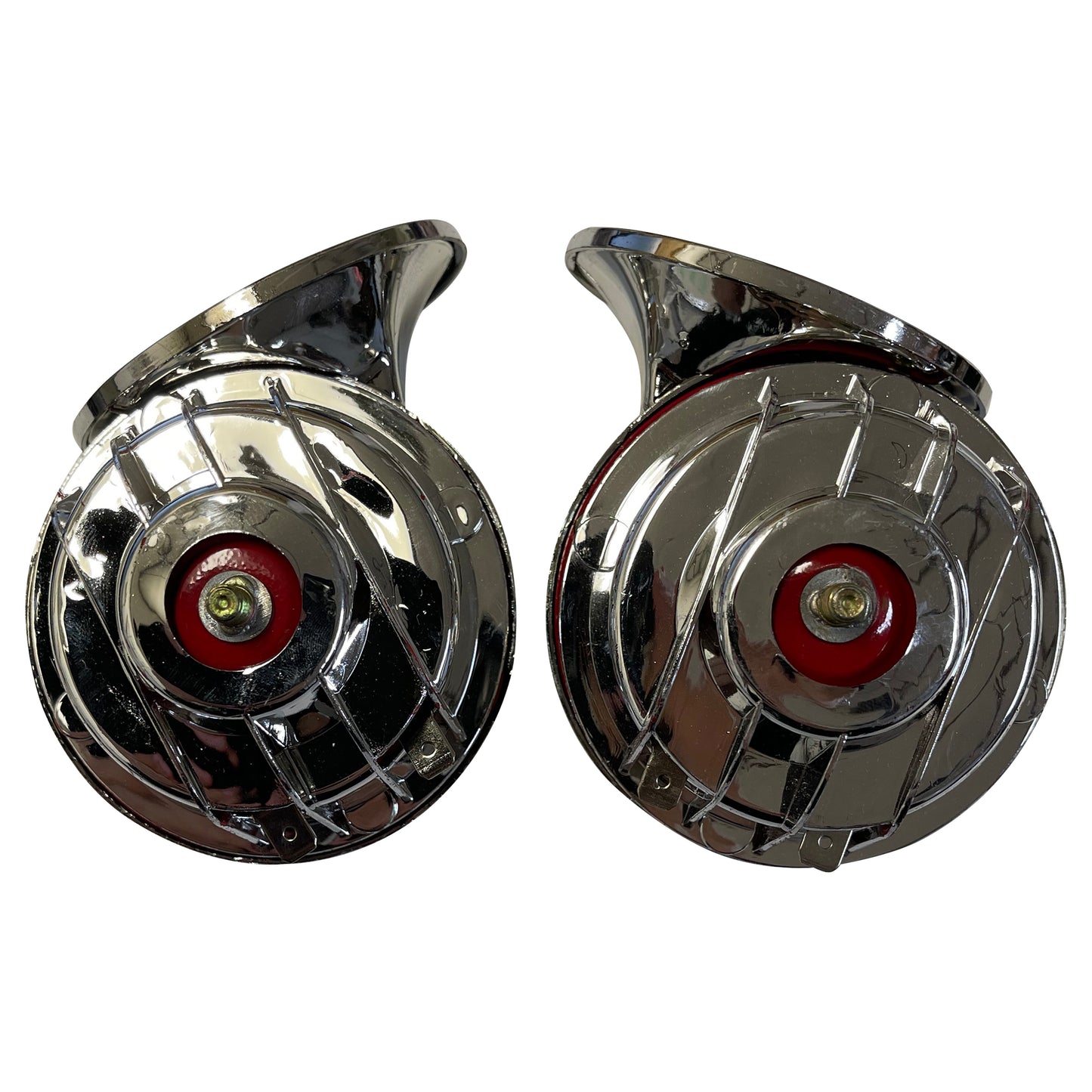 Universal Chrome Shell Electric Air Horn Set High 510 / Low 410 w/ Relay Kit