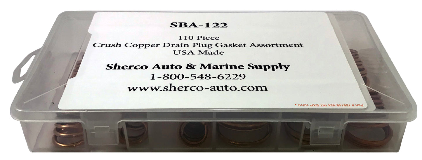 110 Piece Crush-able Copper Oil Drain Plug Gasket Assortment Washer Kit - 9 Sizes