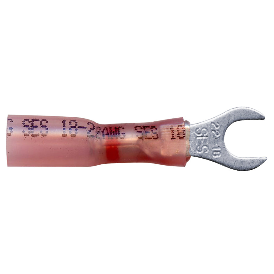 Heat Shrink & Crimp Red Long Neck Spade Terminal 22-18 Gauge #10 Stud - 10 Pack