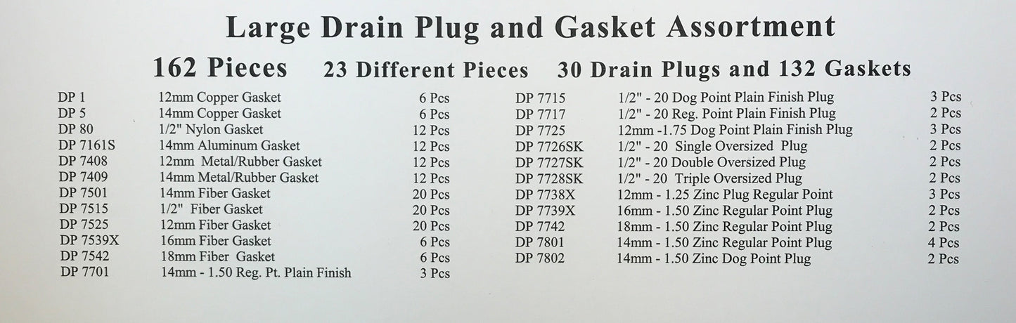163 Piece Large Oil Drain Plug And Gasket Assortment Kit