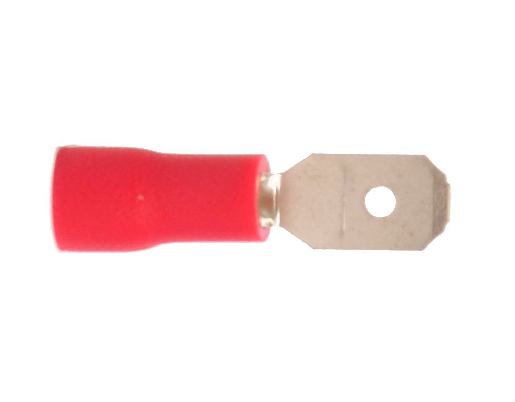 Vinyl Insulated Red Male Quick Disconnect Connector 22-18 Gauge .187 Tab - 100 Pack