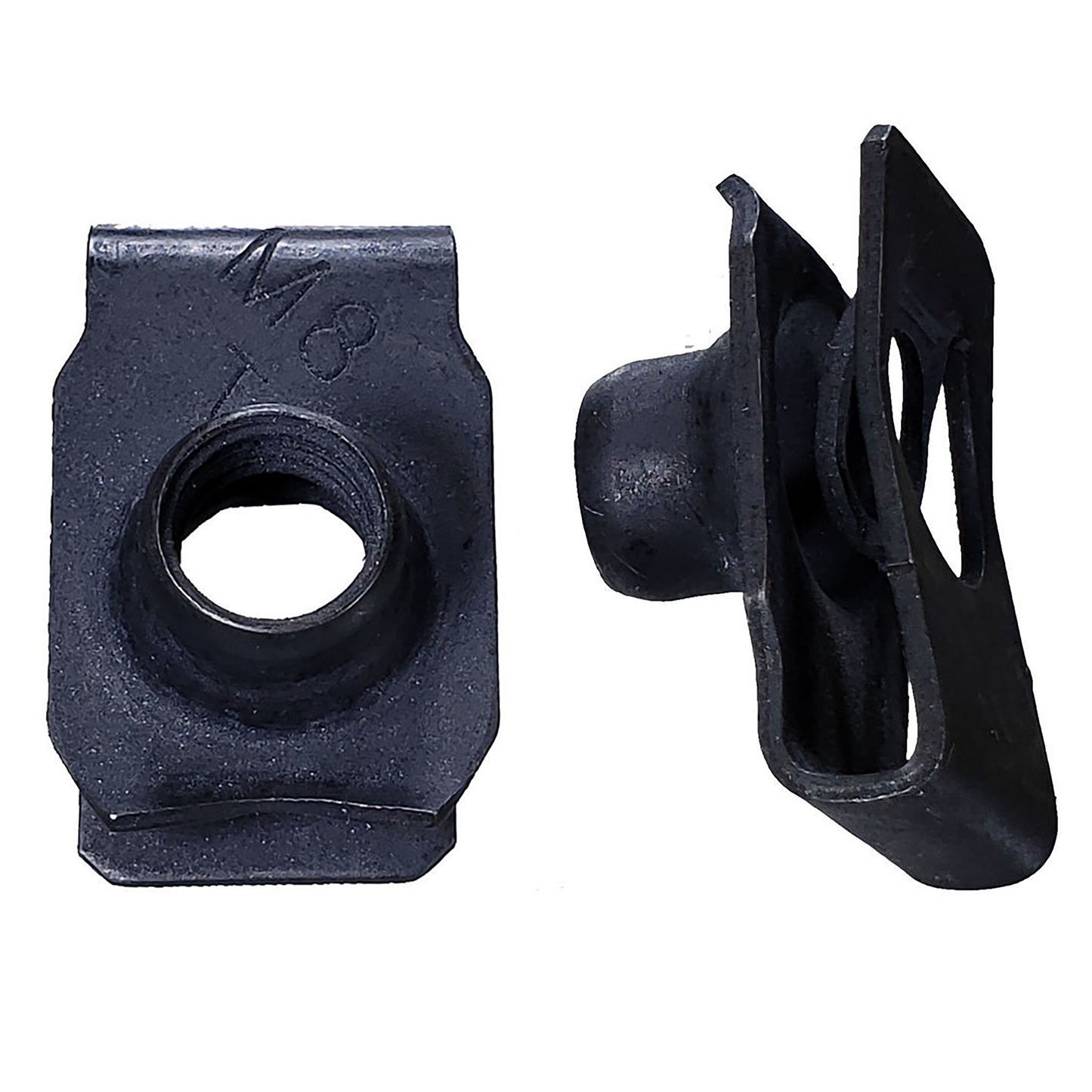 Black Short Extruded "U" Nuts - 8-1.25 MM Screw Size - .8 MM - 4 MM Panel - 25 Pack