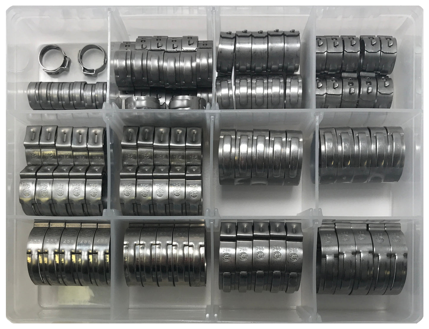 100 Piece Single Ear Pinch Type Crimp Hose Clamp 7/16" to 1 1/8" Assortment Kit