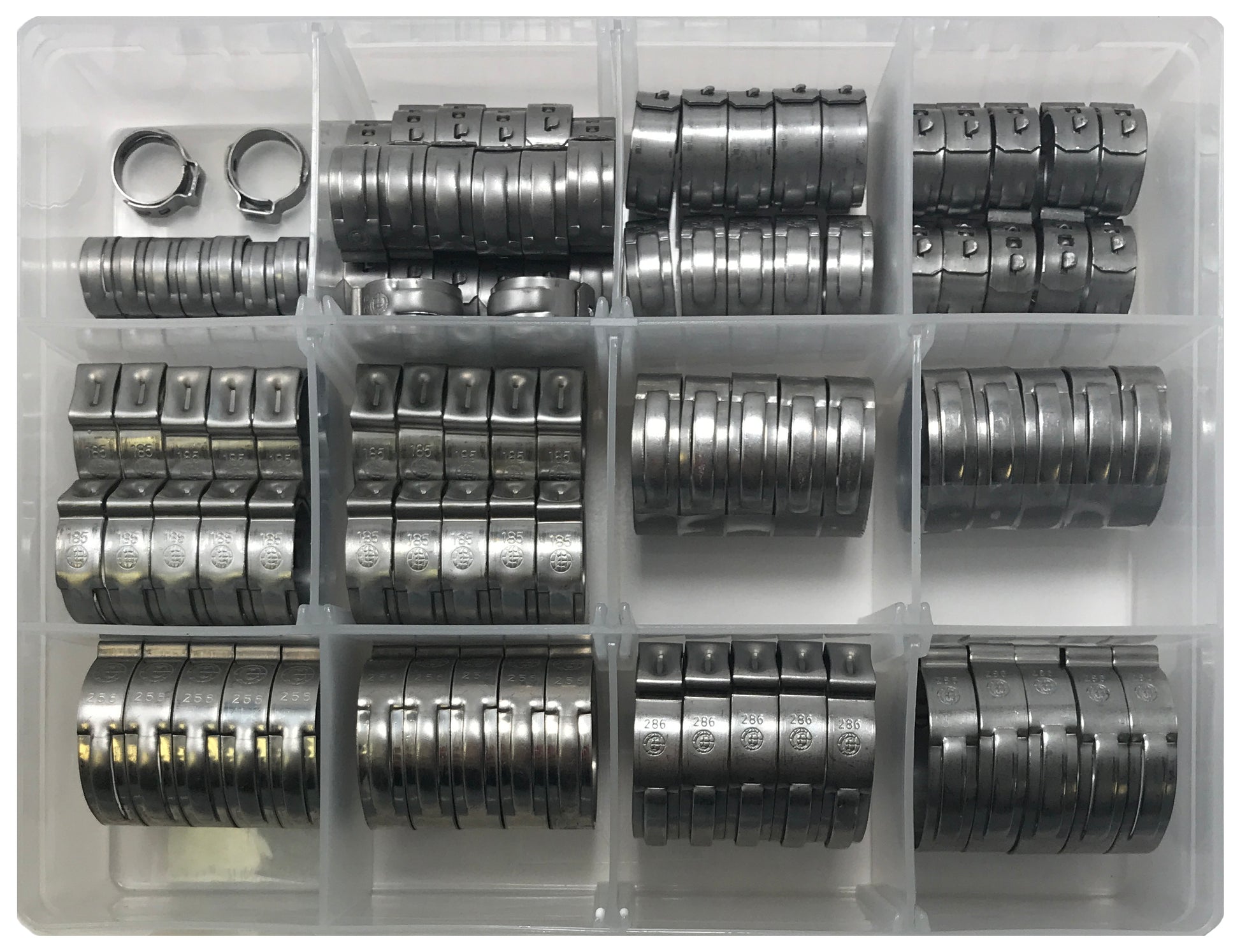 100 Piece Single Ear Pinch Type Crimp Hose Clamp 7/16" to 1 1/8" Assortment Kit