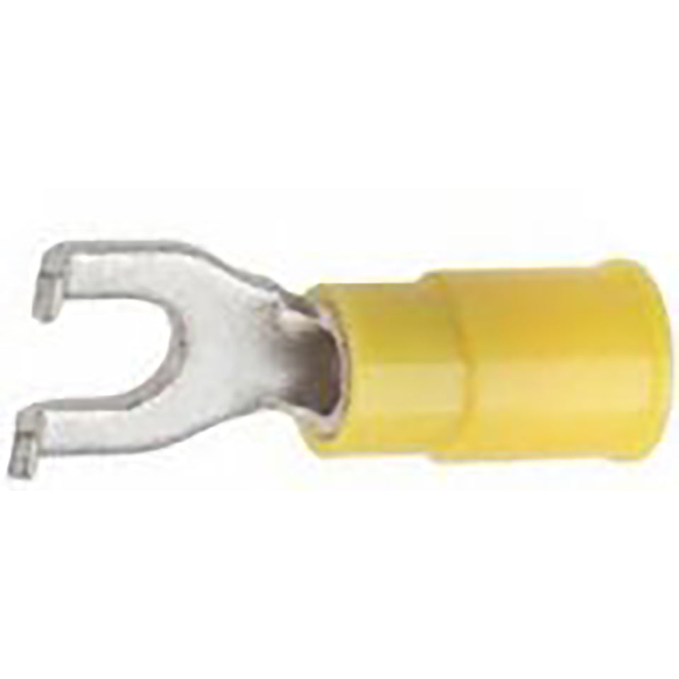 Vinyl Insulated Yellow Flange Spade Terminal 12-10 Gauge #6 Stud - 100 Pack