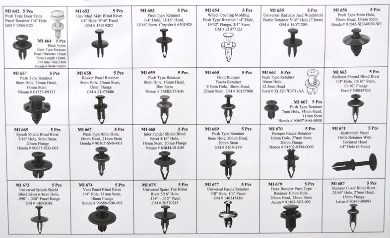 125 Piece Push Type Rivet And Retainer Assortment