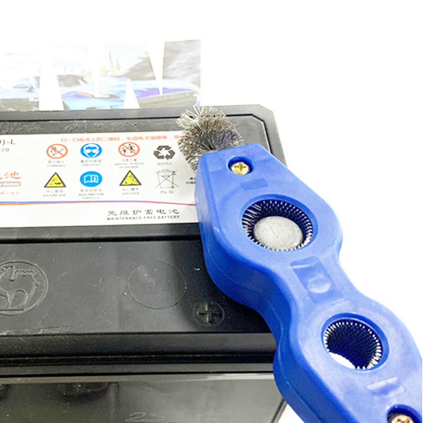 7" Wire Brush Battery Terminal Post Cleaning Tool & Plumbers Copper Pipe Cleaner 4 in 1