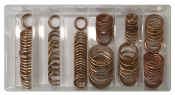 110 Piece Crush-able Copper Oil Drain Plug Gasket Assortment Washer Kit - 9 Sizes
